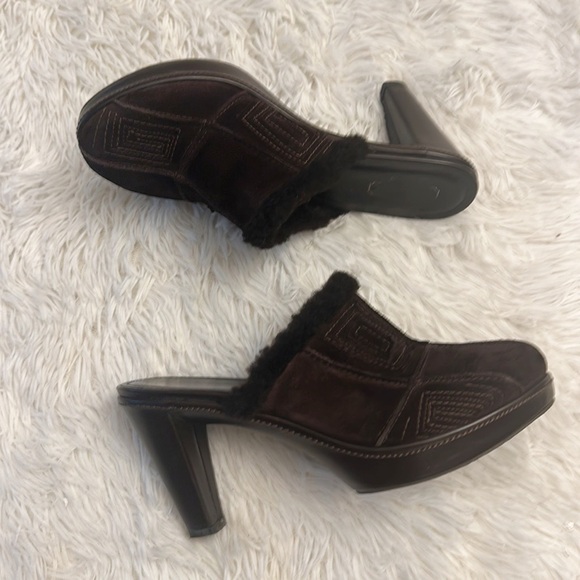 VINTAGE Coach Sherling Trim Heel Clogs brown suede women size 10 - Picture 2 of 7